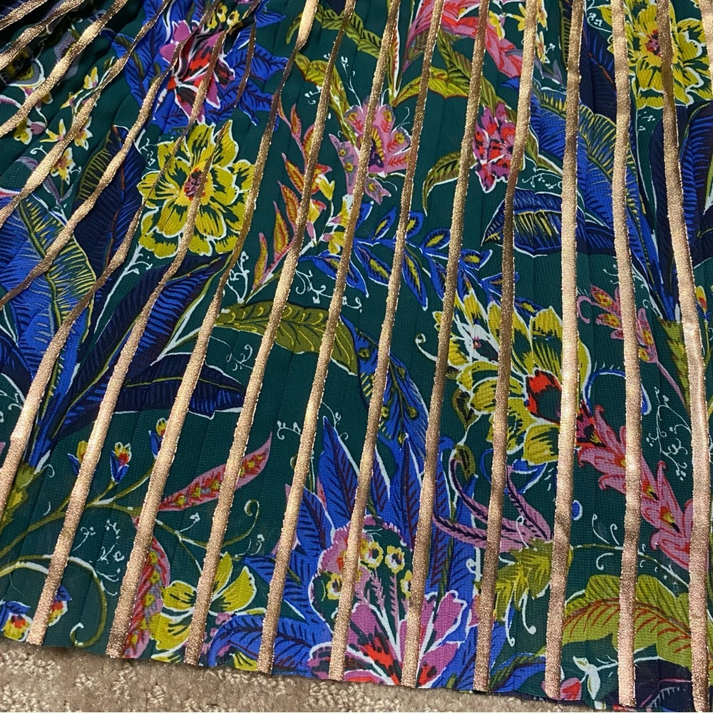 {Maeve by Anthropologie} Metallic Pleated Midi Skirt | Floral Printed Panel ~ 2 - Picture 7 of 16